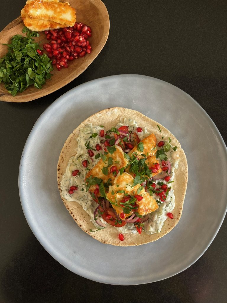 Hot halloumi flatbread