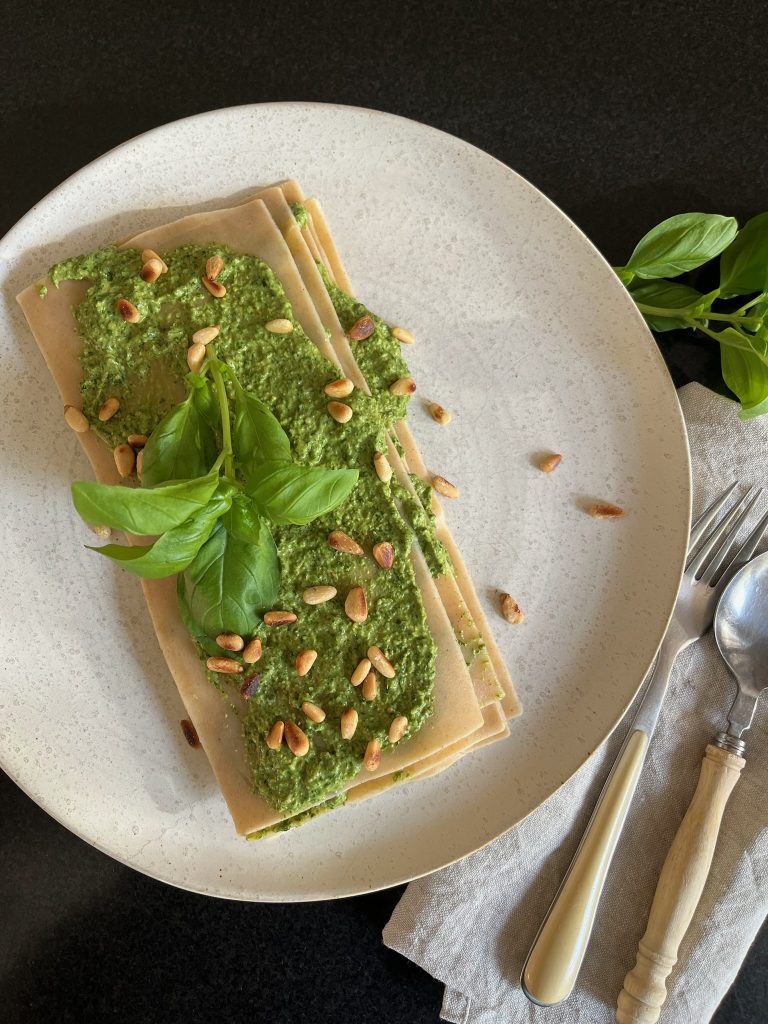 Open lasagne met pesto